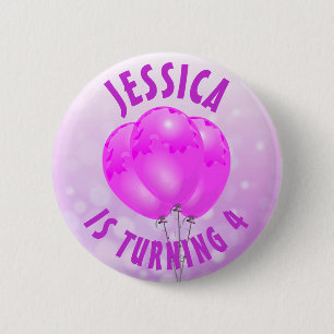 Badge Rond 5 Cm Fille d'anniversaire personnalisée Purple et bouto