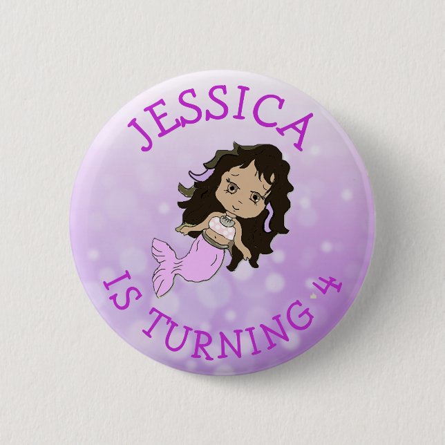 Badge Rond 5 Cm Fille d'anniversaire personnalisée Purple Mermaid  (Devant)