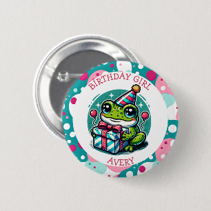Badge Rond 5 Cm Fille d'anniversaire personnalisée Thème grenoui