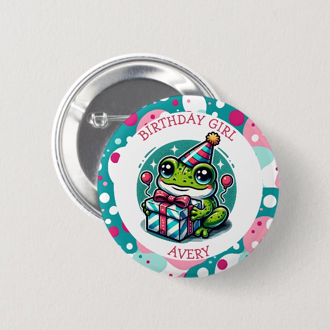 Badge Rond 5 Cm Fille d'anniversaire personnalisée | Thème grenoui (Devant & derrière)