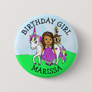 Badge Rond 5 Cm Fille d'anniversaire Personnaliser Bouton Princess