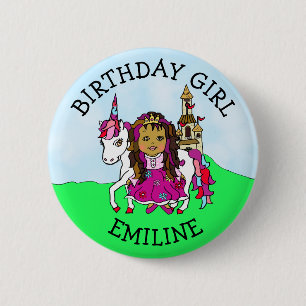 Badge Rond 5 Cm Fille d'anniversaire Personnaliser Bouton Princess