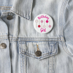 Badge Rond 5 Cm Fille d'anniversaire Pink Frosted Cake Pop Sprinki