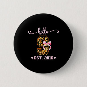 Badge Rond 5 Cm Fille d'anniversaire Rose Coquette Arc Bonjour 9 A