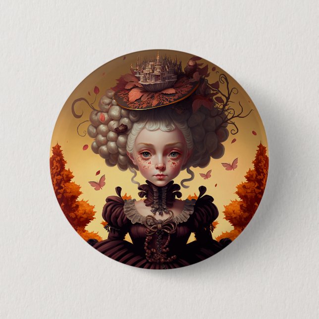 Badge Rond 5 Cm Fille d'automne et son Casquette (Devant)