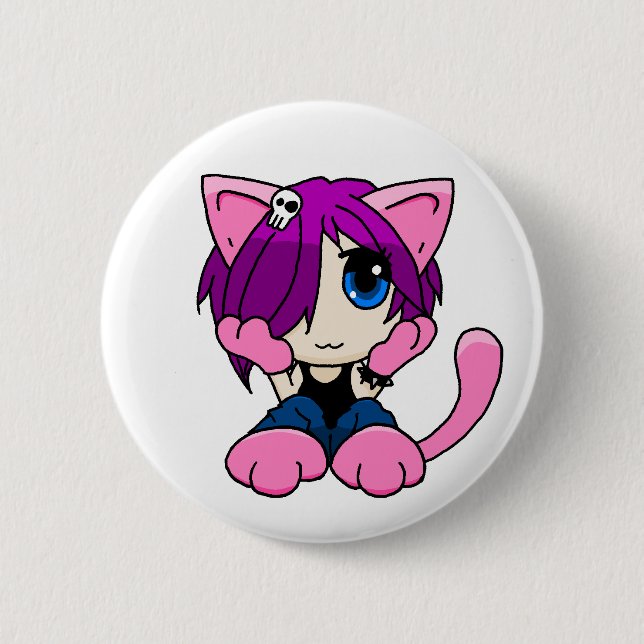 Badge Rond 5 Cm Fille de chat d'Emo (Devant)
