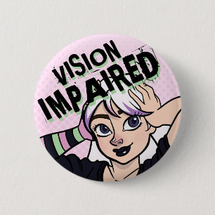 Badge Rond 5 Cm Fille de dessin animé rose punk malvoyante
