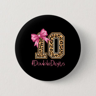 Badge Rond 5 Cm Fille de dix ans anniversaire bow coquette léopard