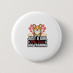 Badge Rond 5 Cm Fille de dressage de chien Corgi Vintage Vector Co