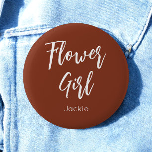 Badge Rond 5 Cm Fille de fleurs Terre cuite marron Bouton de maria
