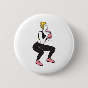 Badge Rond 5 Cm Fille de jour de jambe de culturiste Kettlebells F