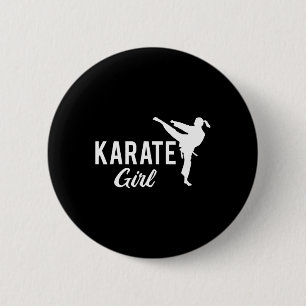 Badge Rond 5 Cm Fille de karaté Combattante à queue de cheval Blan