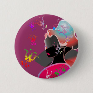 Badge Rond 5 Cm FILLE de KIMONO de GEISHA japonaise