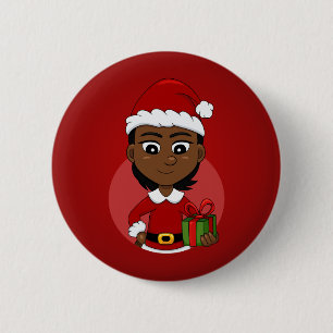 Badge Rond 5 Cm Fille de Noël afro-américaine aux cheveux courts