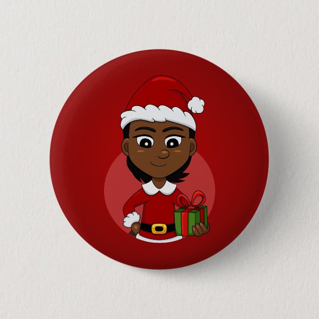 Badge Rond 5 Cm Fille de Noël afro-américaine aux cheveux courts (Devant)