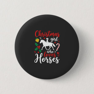 Badge Rond 5 Cm Fille de Noël qui aime les chevaux