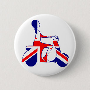 Badge Rond 5 Cm Fille de scooter d'Union Jack