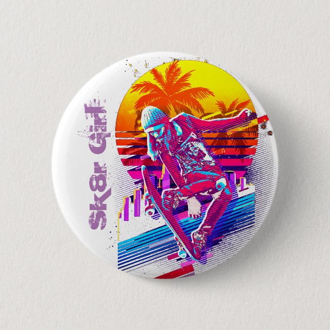 Badge Rond 5 Cm Fille de Skateboard (Devant)