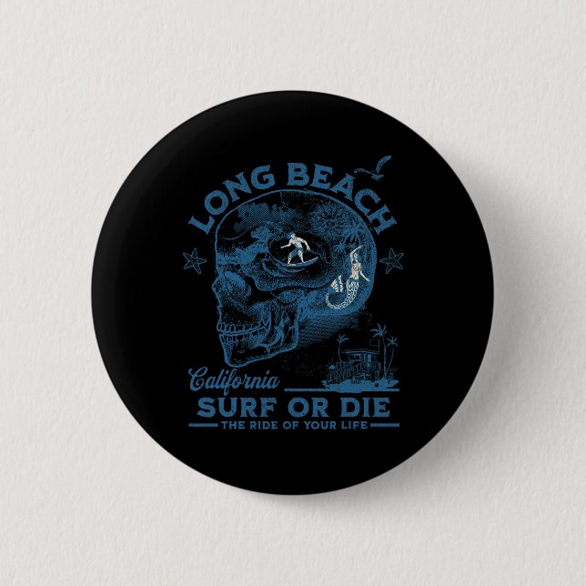 Badge Rond 5 Cm Fille de surf de Californie Long Beach Océan Pacif (Devant)