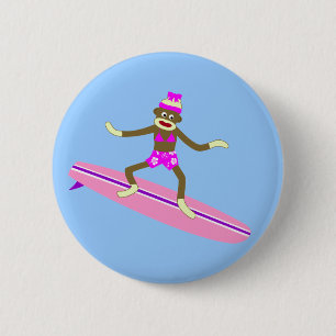 Badge Rond 5 Cm Fille de surfer de singe de chaussette