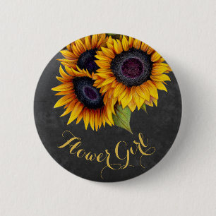 Badge Rond 5 Cm Fille de tournesol rustique