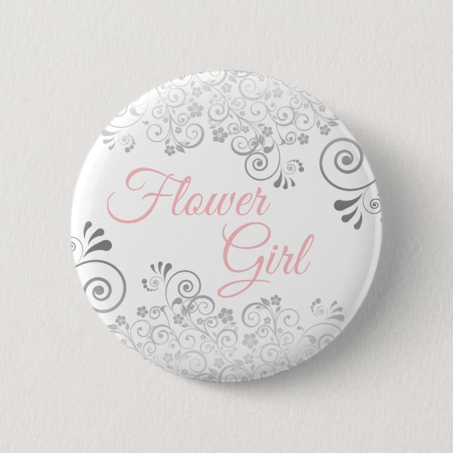 Badge Rond 5 Cm Fille d'honneur de mariage bouton rose et gris (Devant)