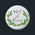 Badge Rond 5 Cm Fille d'honneur. Feuilles verts. Jardin mariage d'<br><div class="desc">Bouton feuille vert.</div>