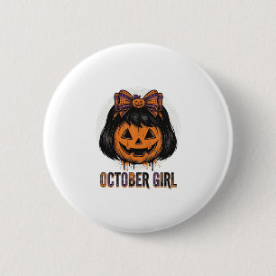 Badge Rond 5 Cm Fille d'octobre Citrouille Arc Halloween Vecteur C