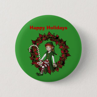 Badge Rond 5 Cm Fille Elfe sur la couronne Noël Épingle de Noël