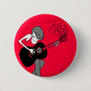 Badge Rond 5 Cm Fille et un bouton de guitare (BU24)