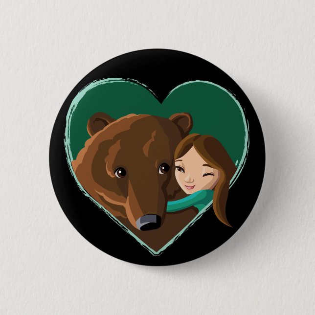 Badge Rond 5 Cm Fille étreignant l'ours (Devant)
