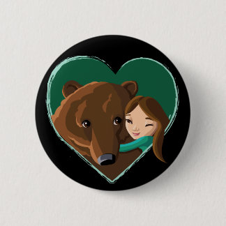 Badge Rond 5 Cm Fille étreignant l'ours