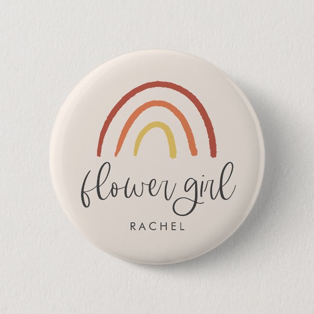 Badge Rond 5 Cm Fille Fleur Personnalisée Arc-en-ciel en terre cui (Devant)