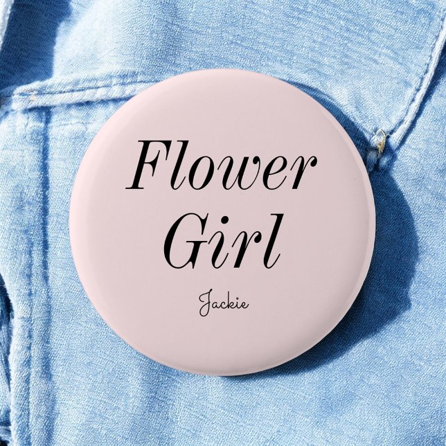 Badge Rond 5 Cm Fille Fleur Rose Pâle Mariage Noir (Créateur téléchargé)