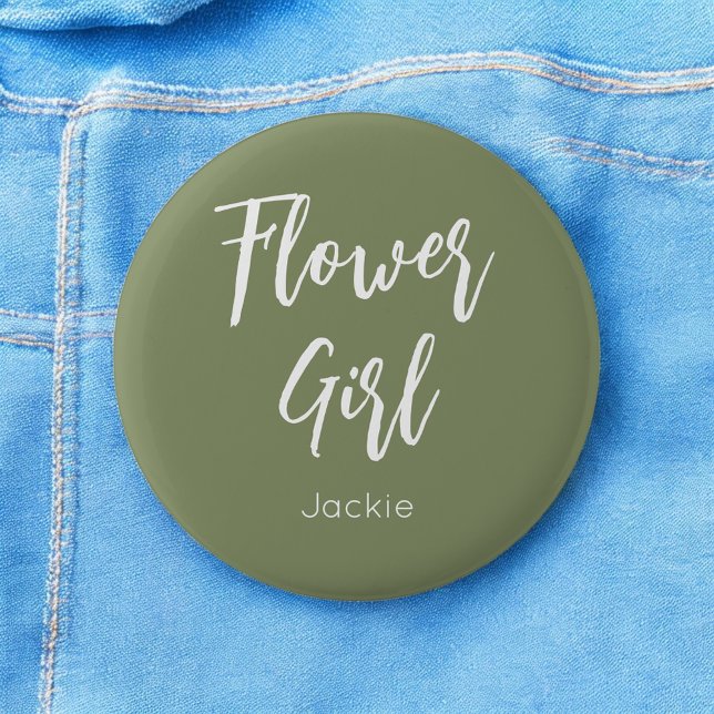 Badge Rond 5 Cm Fille Fleur Sauge Vert Mariage Blanc (Créateur téléchargé)