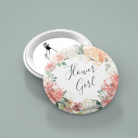 Badge Rond 5 Cm Fille florale du milieu de l'été<br><div class="desc">Identifiez les joueurs clés de votre douche nuptiale avec nos boutons floraux élégants et doucement chics. Bouton est doté d'une couronne florale aquarelle de pivoines roses,  de fleurs d'hydrangée blanche et de verdure botanique avec "fille de fleur" inscrit à l'intérieur en écriture manuscrite.</div>