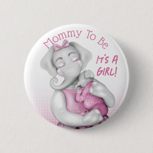 Badge Rond 5 Cm Fille Future Maman Eléphant Baby Shower