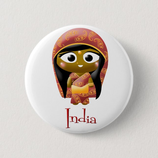 Badge Rond 5 Cm Fille indienne (Devant)
