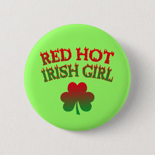 Badge Rond 5 Cm Fille irlandaise d'un rouge ardent