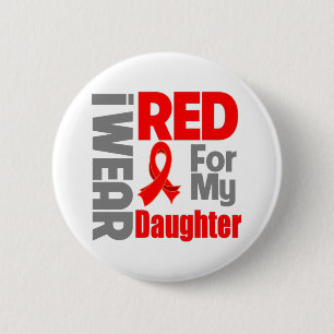 Badge Rond 5 Cm Fille - je porte le ruban rouge