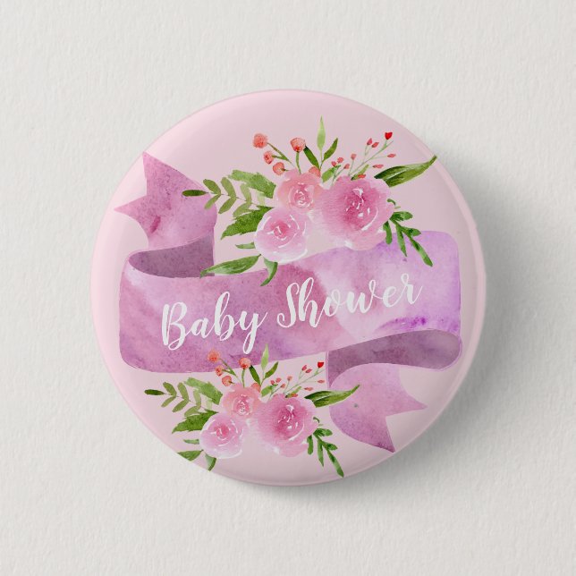 Badge Rond 5 Cm Fille, Joli, Chic, Floral Baby shower rose (Devant)