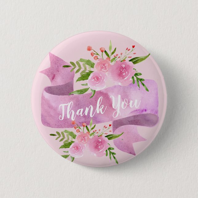 Badge Rond 5 Cm Fille Joli Chic Floral Blush Rose Merci (Devant)