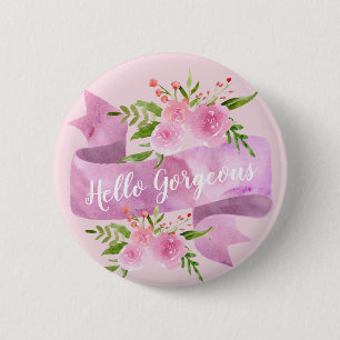 Badge Rond 5 Cm Fille Joli Chic Floral Rose Rose Rose Rose Bonjour