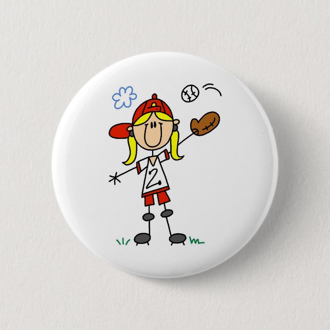Badge Rond 5 Cm Fille jouant le bouton du base-ball (Devant)