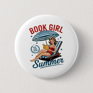 Badge Rond 5 Cm Fille lisant un livre d'été drôle de vacances à la