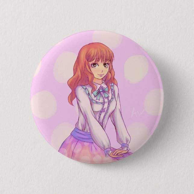 Badge Rond 5 Cm Fille Macaron rose (Devant)