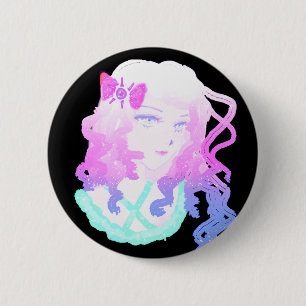 Badge Rond 5 Cm Fille mignonne déplaisante en pastel de Kawaii de