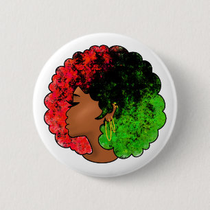 Badge Rond 5 Cm Fille noire panafricaine femme rouge vert fierté a