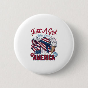 Badge Rond 5 Cm Fille Patriotique America Eté Vintage T-Shirt Desi