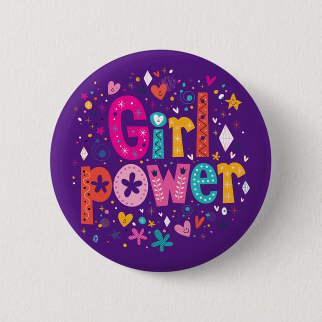 Badge Rond 5 Cm Fille Power Glossy violet (Devant)